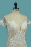 Short Sleeve Mermaid Tulle Lace Applique Wedding Dresses HZ0509