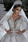 Long Sleeves A Line Ball Gown Wedding Dresses With Applique HZ0509