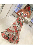 A Line Floral Spaghetti Strap Long Sleeveless Prom Dresses HZ0509