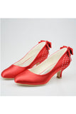 Red Satin Beading Low Heel Close Toe Women Shoes HZ0509