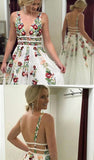 V Neck Prom Dresses Floor Length Formal Party Dress with Appliques HZ0509