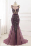 Scoop Mermaid Sweep Train Tulle Long Cheap Prom Dress HZ0509