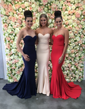 Mermaid Sweetheart Sweep Train Royal Blue Bridesmaid Dresses HZ0509