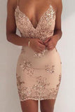 Sequin Sheath Spaghetti Straps Homecoming Dress,Cocktail Party Dresses HZ0509