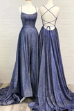Sexy Lace Up Back A Line Prom Dress with Micro Straps Shimmering Fabric HZ0509