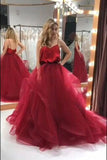 Organza Long Burgundy Prom Gown Backless Party Dresses HZ0509