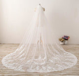 Long Embroidered Lace Cathedral Veil for Wedding HZ0509