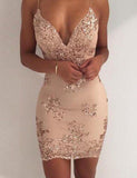 Sequin Sheath Spaghetti Straps Homecoming Dress,Cocktail Party Dresses HZ0509