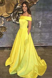 Off The Shoulder A Line Prom Dress,Long Evening Gown With Pockets HZ0509
