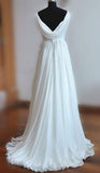 White A-line V-neck Backless Sweep Train Chiffon Cheap Beach Wedding Dresses HZ0509