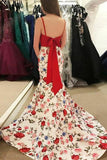 Spaghetti Straps Floral Print Red Top Prom Dresses HZ0509