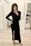 Long Sleeves Split Black Sexy Prom Dresses, Formal Evening Dresses HZ0509