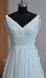 White A-line V-neck Backless Sweep Train Chiffon Cheap Beach Wedding Dresses HZ0509