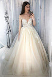 Ball Gown Lace Appliques Long Prom Dresses, Elegant Evening Dresses HZ0509