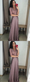 Line V-Neck Half Sleeves Purple Long Prom Dress with Lace Top HZ0509