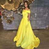 Off The Shoulder A Line Prom Dress,Long Evening Gown With Pockets HZ0509