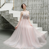 A Line Spaghetti Straps Beaded Long Tulle Prom Dresses HZ0509