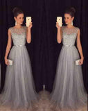 Gray Tulle Long A Line Prom Dress,Formal Party Dresses HZ0509