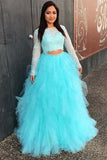 Sleeve Evening Dress, Two Piece Tulle Lace Top Prom Dress, Elegant Formal Dress HZ0509