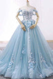 Blue Sweetheart Tulle Appliques Ball Gown Prom Dresses HZ0509