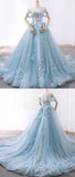 Blue Sweetheart Tulle Appliques Ball Gown Prom Dresses HZ0509