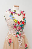 Sleeveless Open Back Appliques Tulle Long Prom Dress Flowers HZ0509