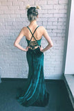 Emerald Green Spaghetti Straps Long Simple Prom Dresses with Slit HZ0509