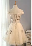 Sleeves Embroidery Homecoming Dresses,Tulle Short Party Dresses,A Line Prom Dresses HZ0509