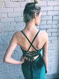 Emerald Green Spaghetti Straps Long Simple Prom Dresses with Slit HZ0509