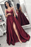 Spaghetti Straps Side Slit Long A Line Elegant Evening Prom Dresses HZ0509
