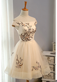 Sleeves Embroidery Homecoming Dresses,Tulle Short Party Dresses,A Line Prom Dresses HZ0509
