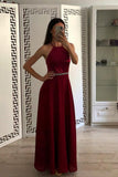 Burgundy A Line Halter Chiffon Simple Prom Dresses HZ0509