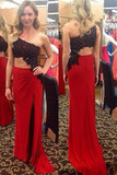Lace One Shoulder Red Sexy Prom Dress,Long Party Dresses HZ0509
