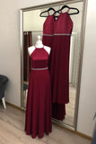Burgundy A Line Halter Chiffon Simple Prom Dresses HZ0509