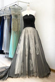 Line Black Strapless Appliques Long Cheap Prom Dresses HZ0509