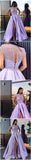 Purple A Line Satin Slit Cap Sleeves Prom Dresses With Pockets HZ0509