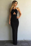 Open Back Mermaid Simple Cheap Black Long Prom Dresses HZ0509