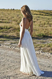A Line Lace Long Ivory Spaghetti Straps Beach/Coast Wedding Dress HZ0509