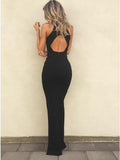 Open Back Mermaid Simple Cheap Black Long Prom Dresses HZ0509