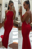 Spaghetti Straps Backless Red Prom Dress,Long Mermaid Formal Dresses HZ0509