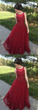 Line Red Appliques Long Tulle Formal Prom Dresses HZ0509
