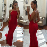 Spaghetti Straps Backless Red Prom Dress,Long Mermaid Formal Dresses HZ0509