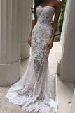 White Lace Mermaid Sexy Sweetheart Sexy Long Beach Wedding Dresses HZ0509