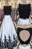 Pieces Black And White A-line Lace Top Open Back Prom Dresses HZ0509