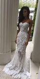 White Lace Mermaid Sexy Sweetheart Sexy Long Beach Wedding Dresses HZ0509