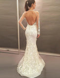 Jewel Long Sleeves Sweep Train Wedding Dresses, Prom Dress with Lace Appliques HZ0509