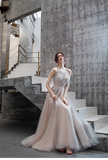 A Line Beaded Long Tulle Lace Up Back Prom Dresses HZ0509