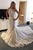 Arrival Elegant Halter Mermaid Lace Sleeveless Wedding Dress with Sash HZ0509