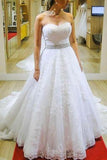 Strapless A-line Beading Belt Lace Wedding Dress Bridal Gown HZ0509