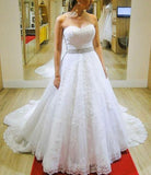 Strapless A-line Beading Belt Lace Wedding Dress Bridal Gown HZ0509